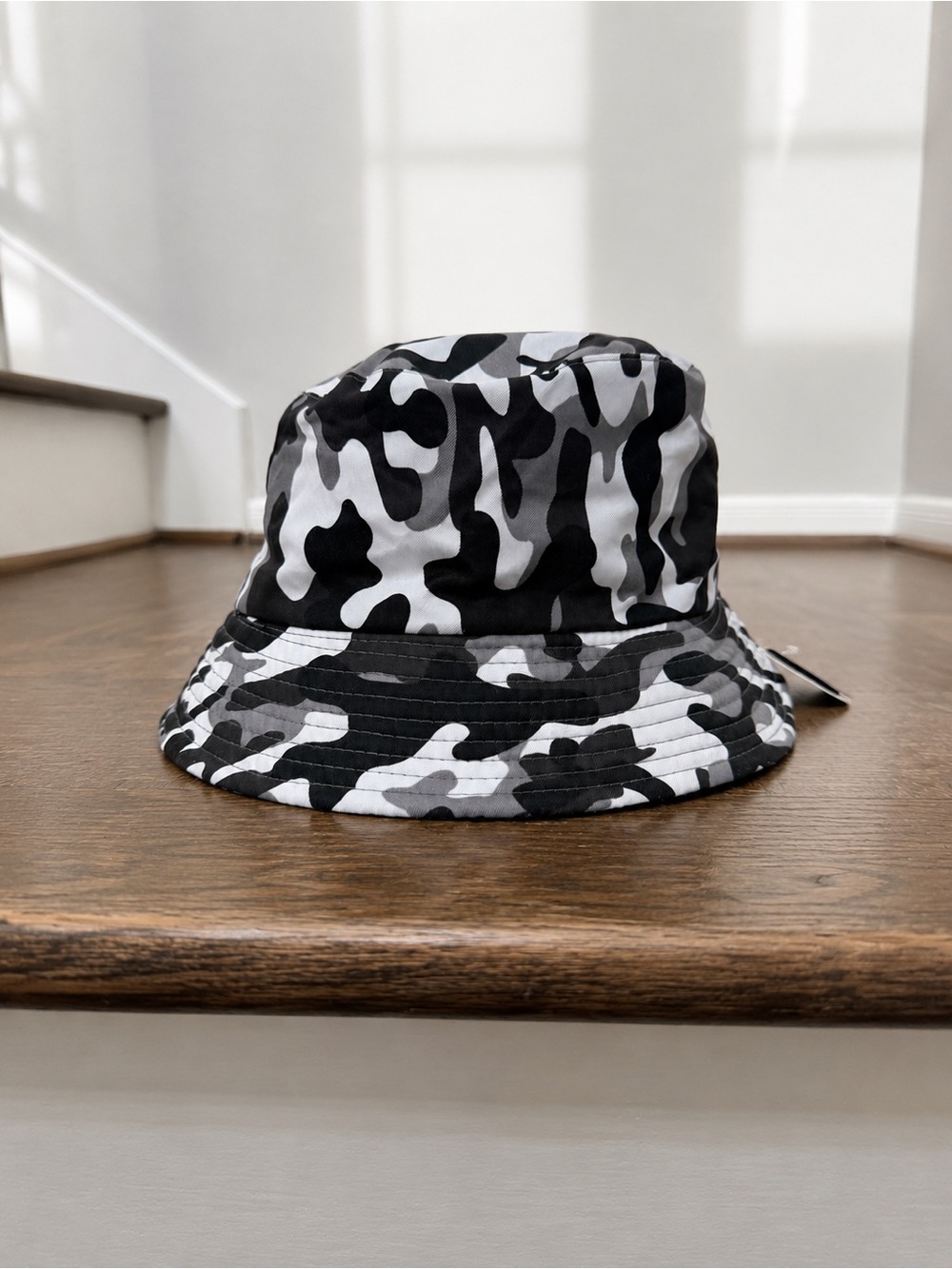 Black & White Camo Reversible Bucket Hat Solid Black NWT